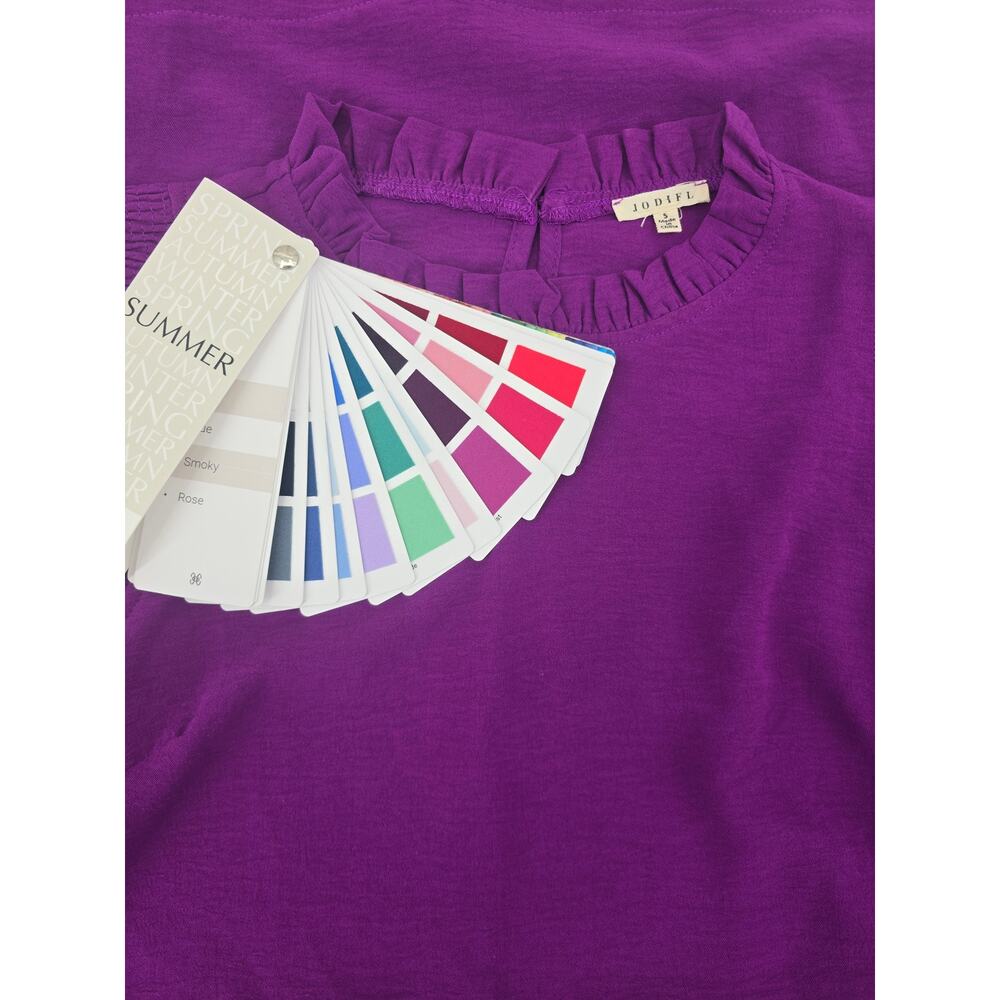 Jodifl Romantic Whimsical Ruffle Sleeve Woven Top – Vibrant Purple - Picture 4 of 5